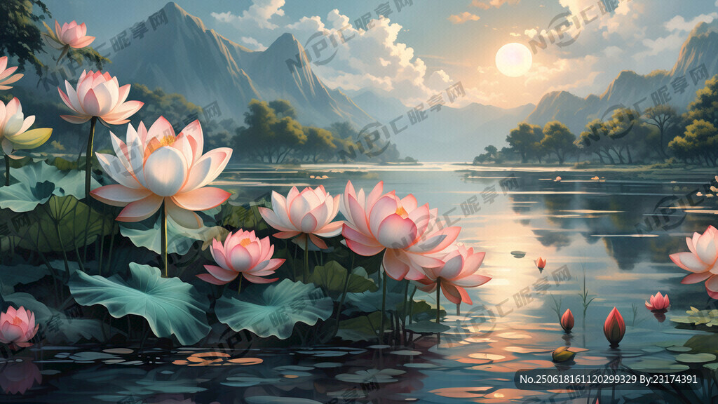 横版长图背景荷花