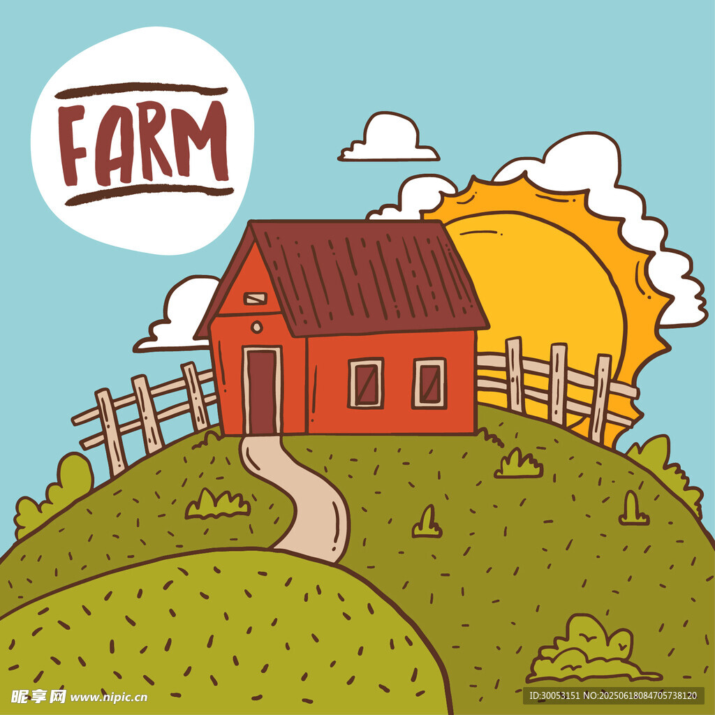 乡村农场小屋插画