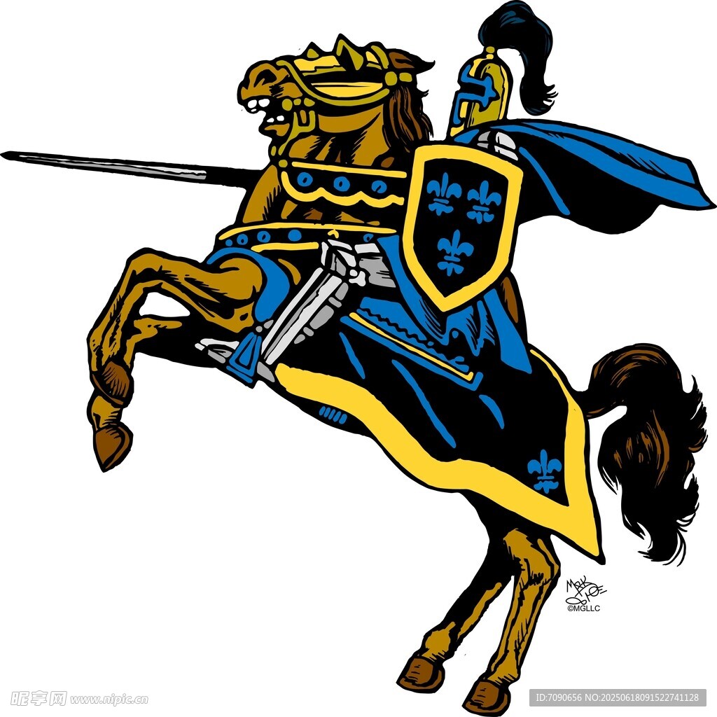 骑士策马持剑英勇形象