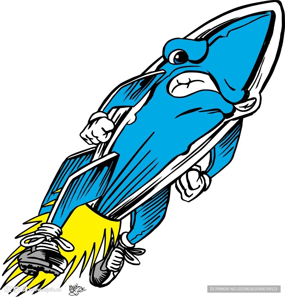 蓝色卡通火箭发射瞬间