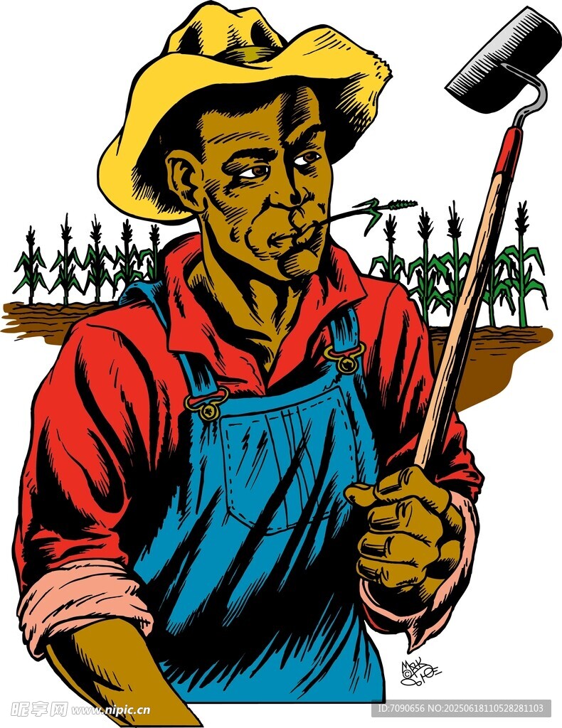 农民持农具劳作场景