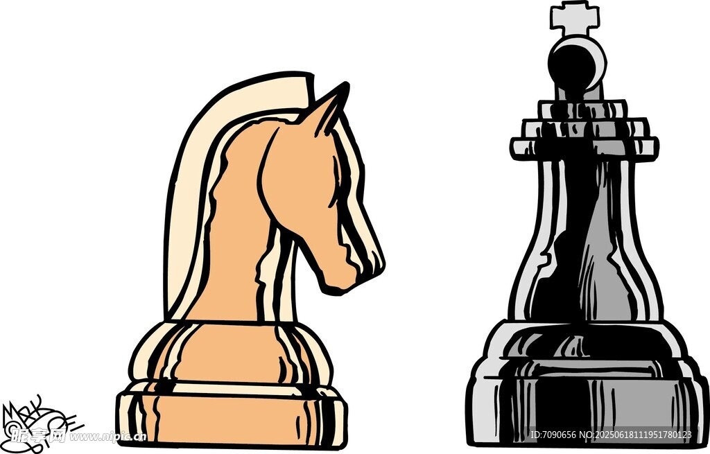 黑白骑士象棋棋子