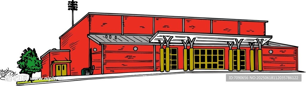 红色工业厂房外观图