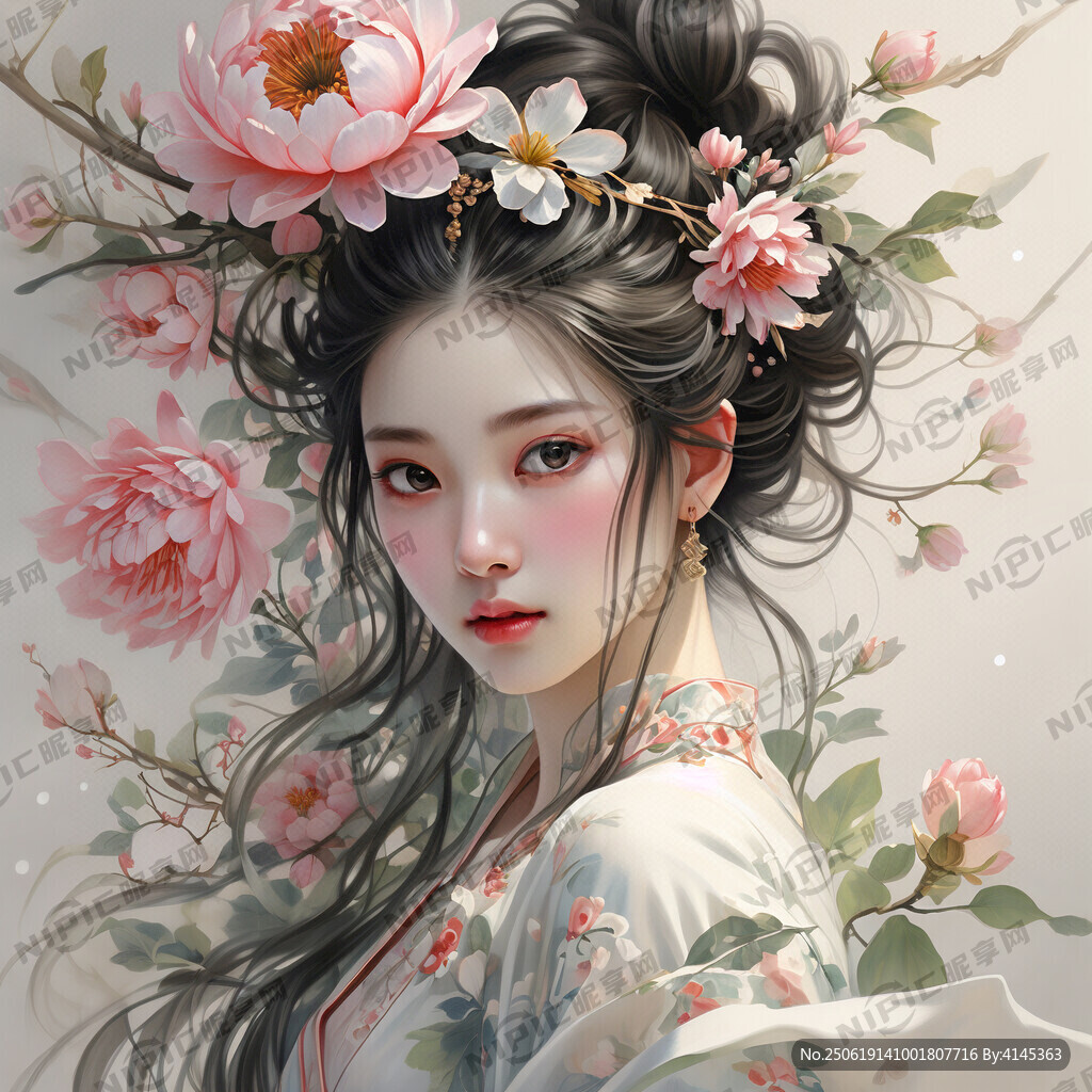 妇女 唯美花神 面容精致 3D