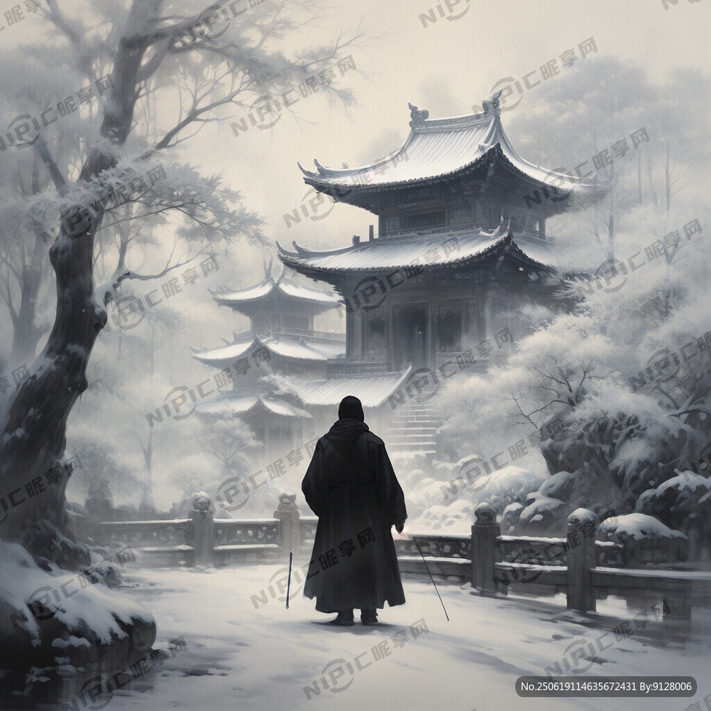 雪中古刹 纷纷扬扬的大雪中