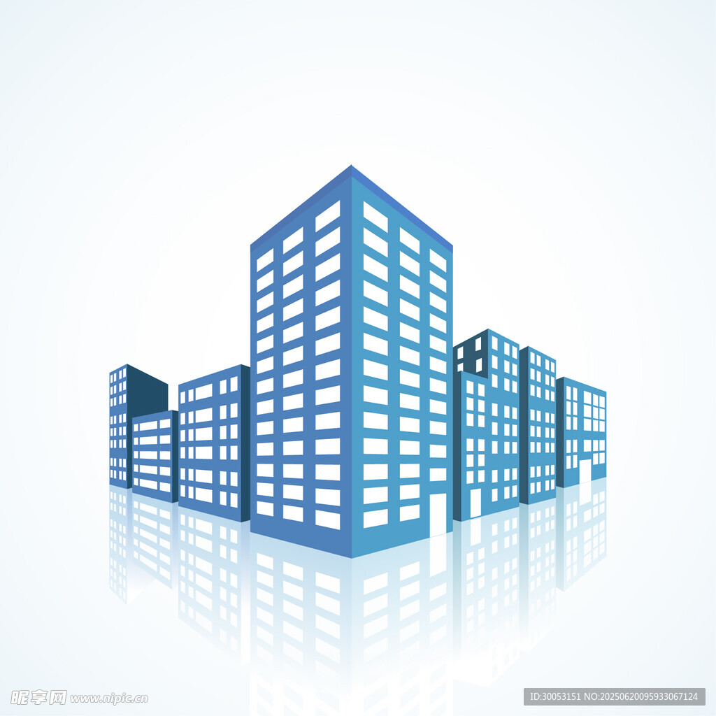 现代蓝色高楼建筑群
