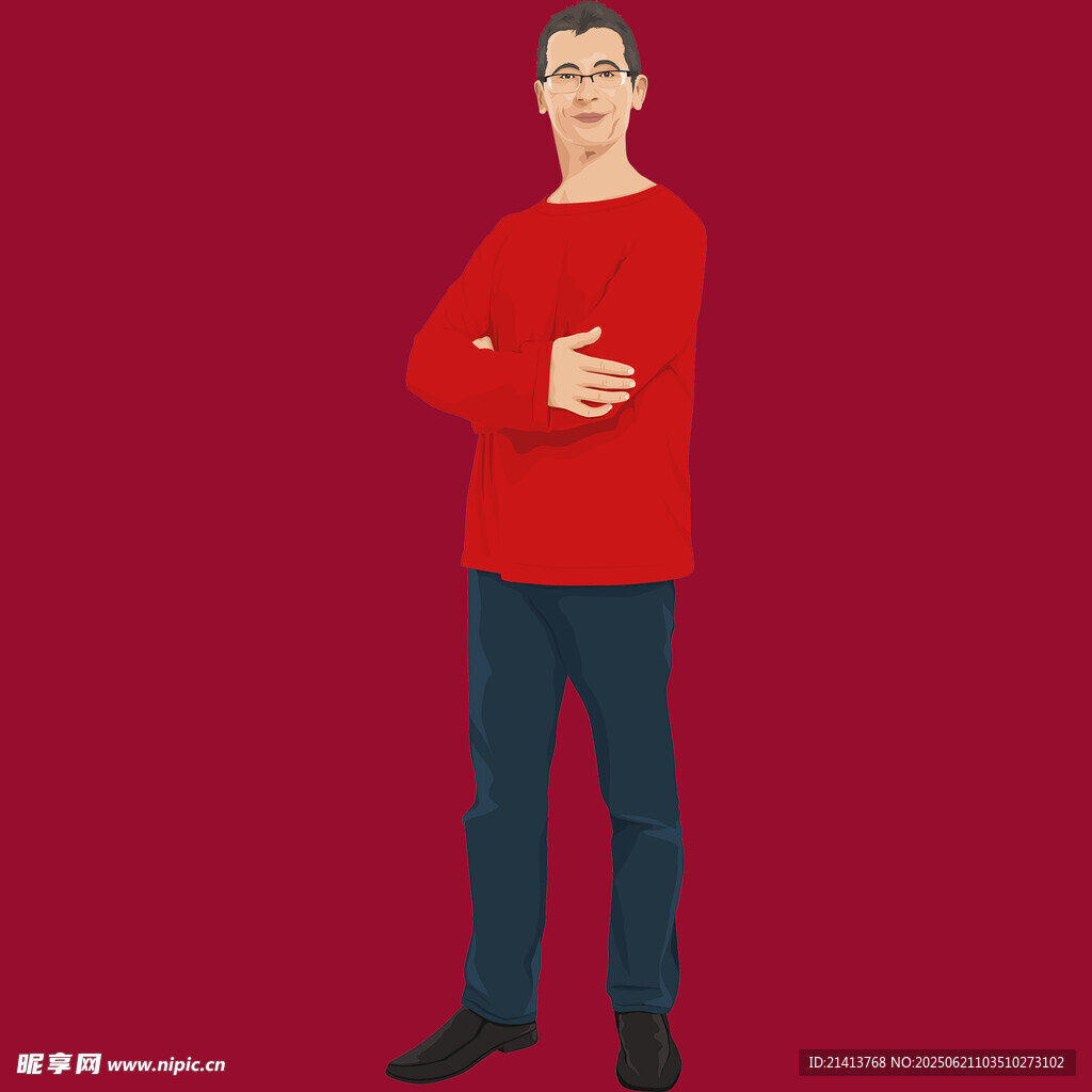 红衣男子抱臂站立