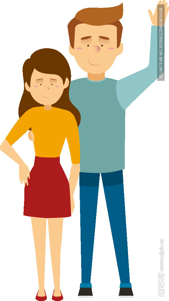 一男一女站立的卡通形象