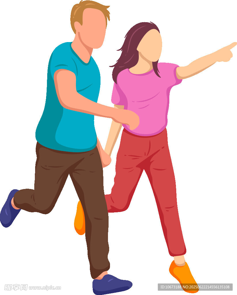 情侣携手奔跑指向前方