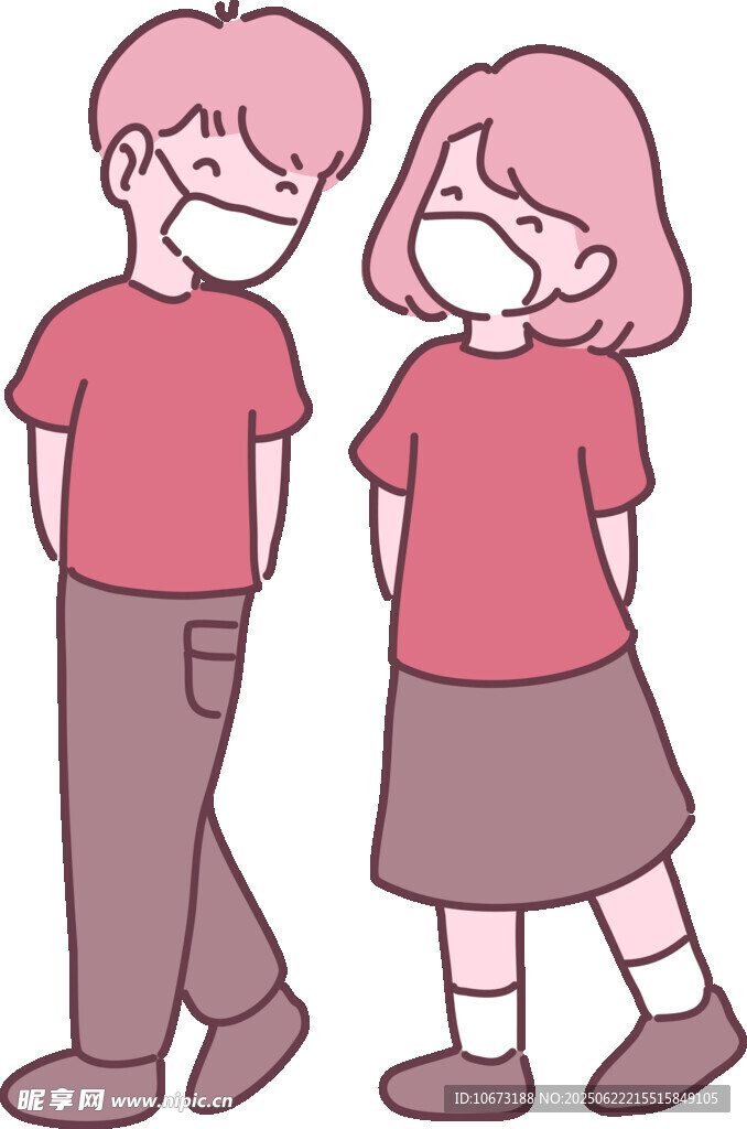 戴口罩的男孩女孩