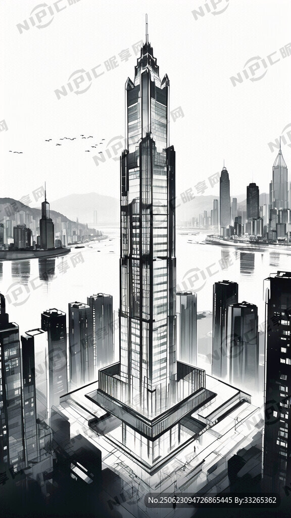 线稿图 香港环球贸易广场大楼
