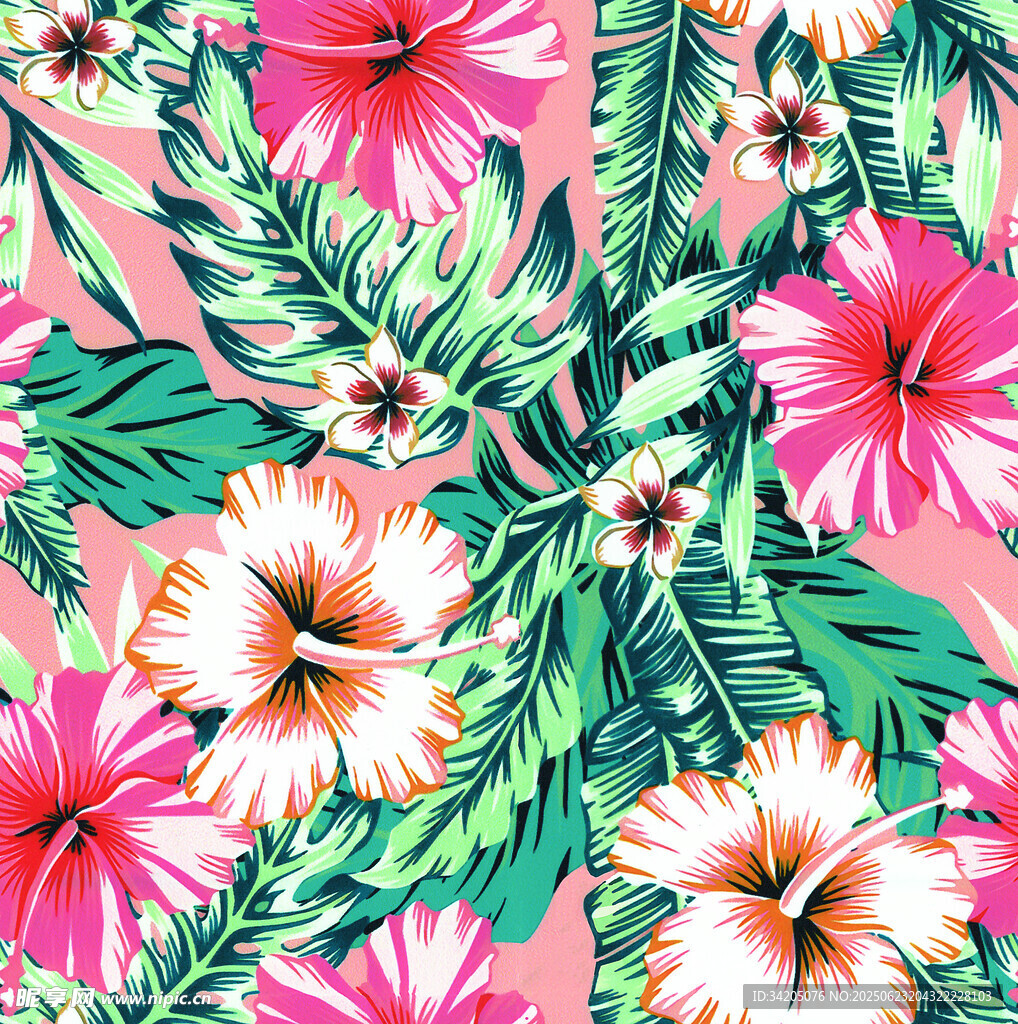 粉色花卉绿叶图案背景