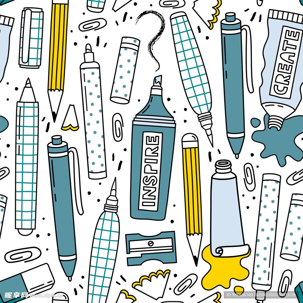 多彩文具涂鸦图案