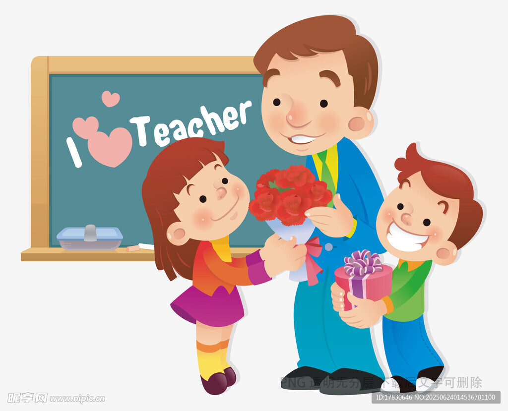 学生送老师礼物温馨场景