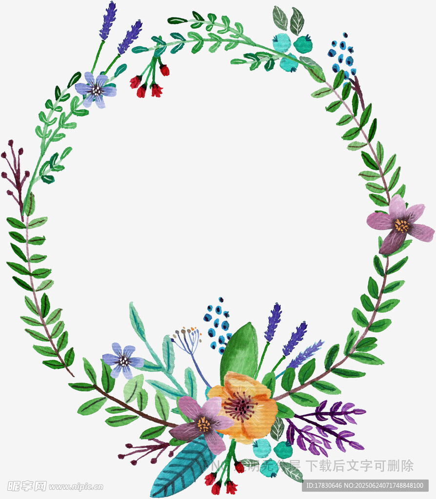 水彩花卉花环装饰图案