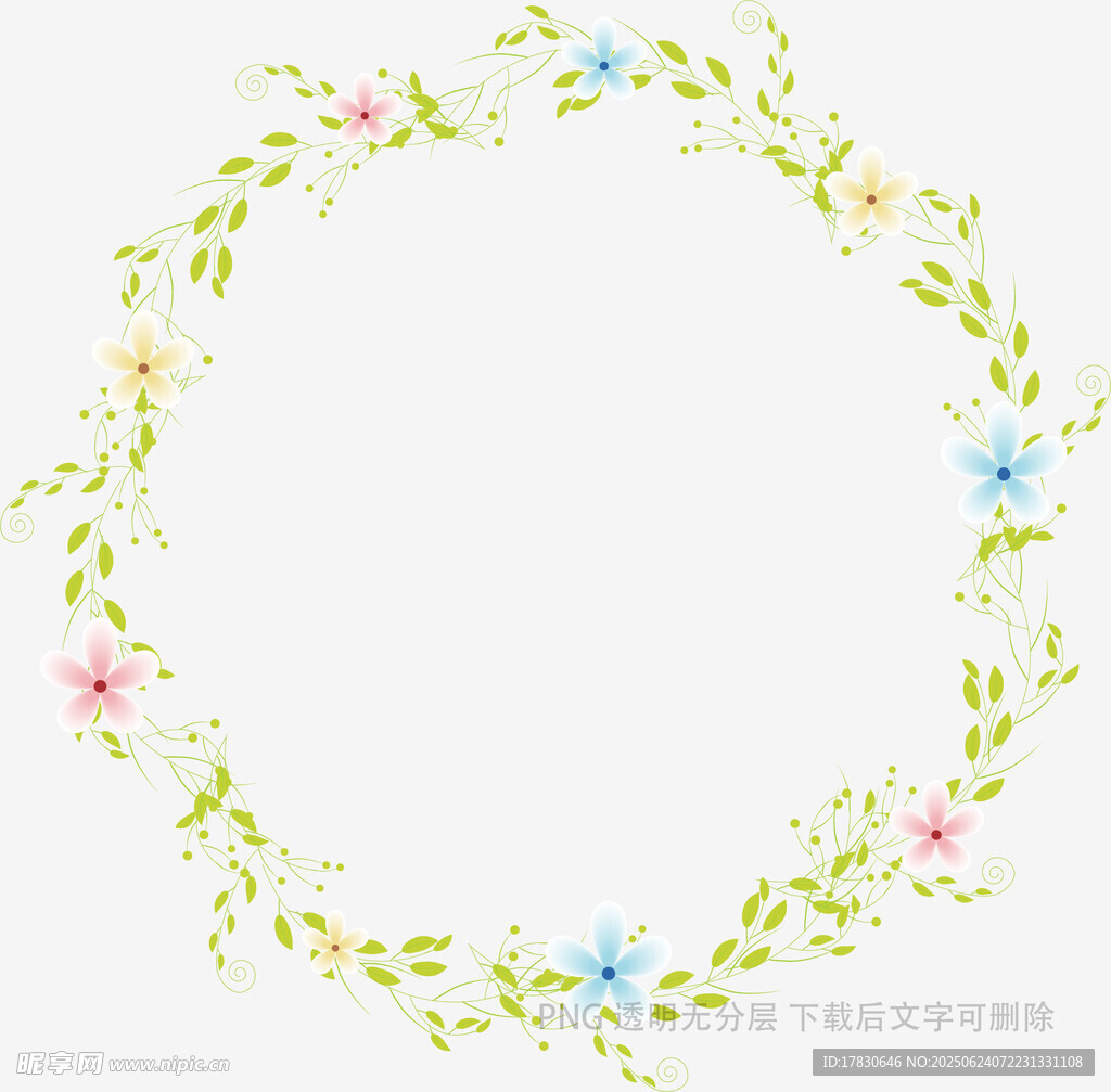 手绘花卉环形装饰图案