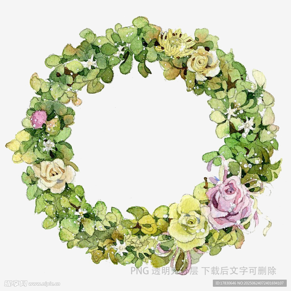 绿叶粉花装饰花环