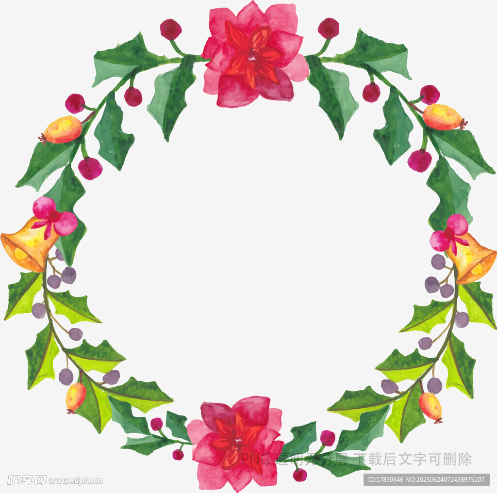 水彩花卉花环装饰图案