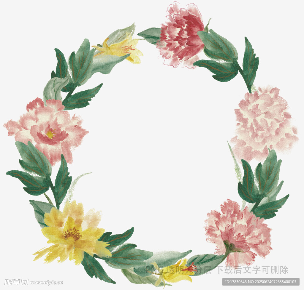 水彩花卉花环装饰图案