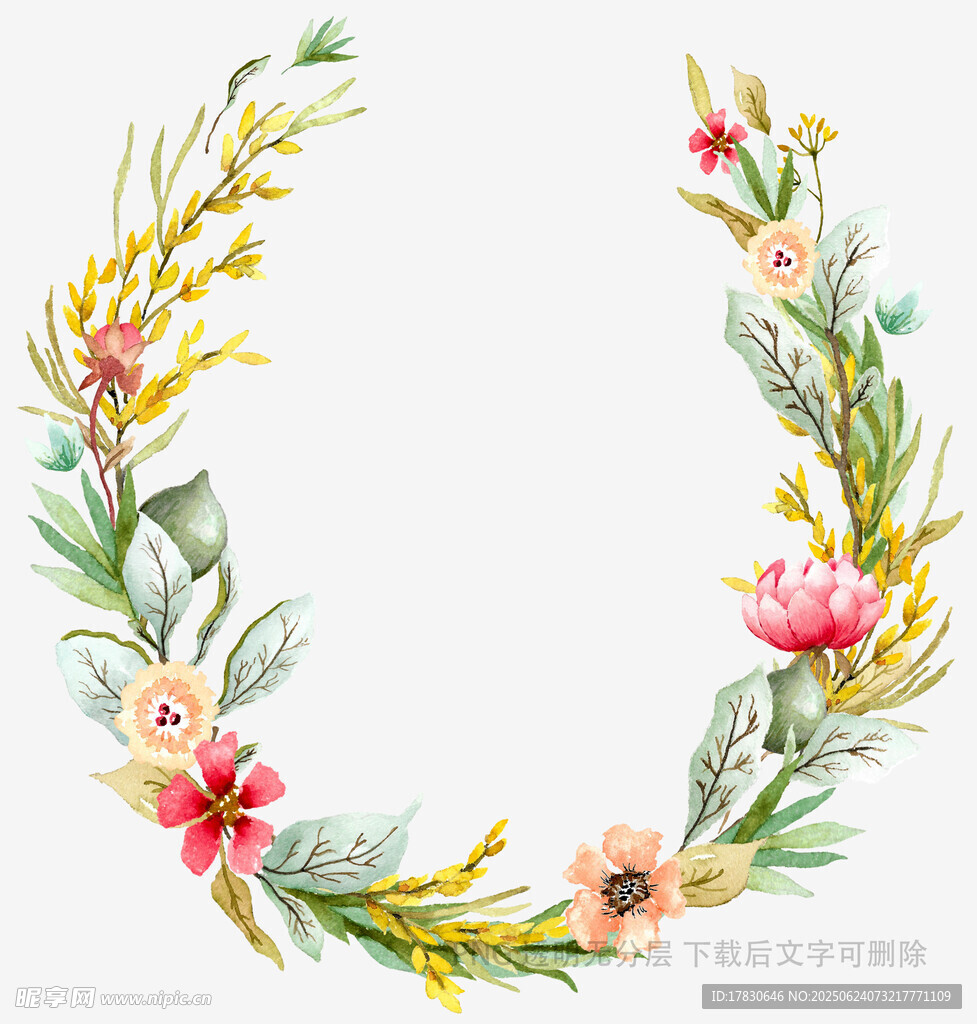手绘花卉花环装饰图案