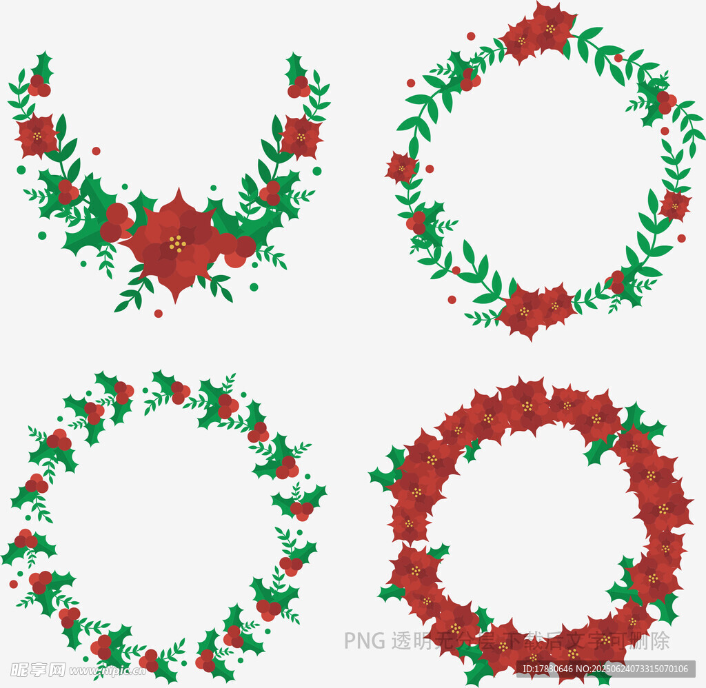 红色花卉花环矢量素材
