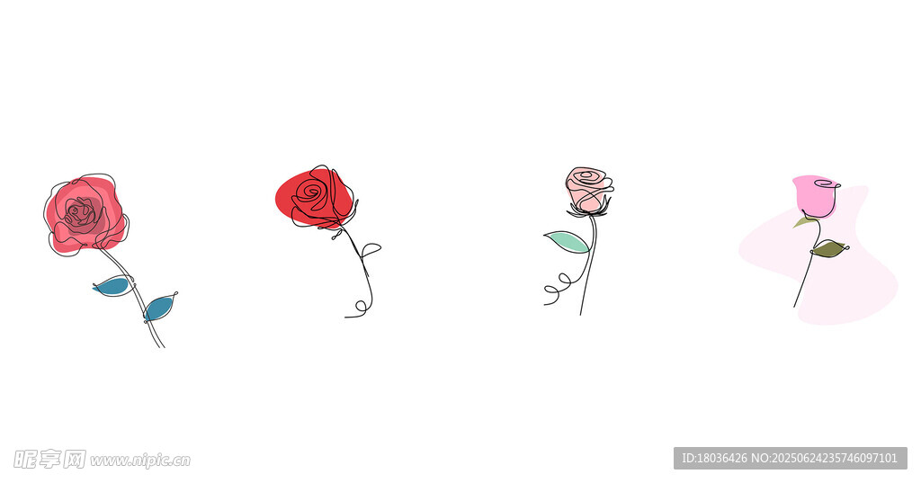 连续线条玫瑰花卉极简主义png