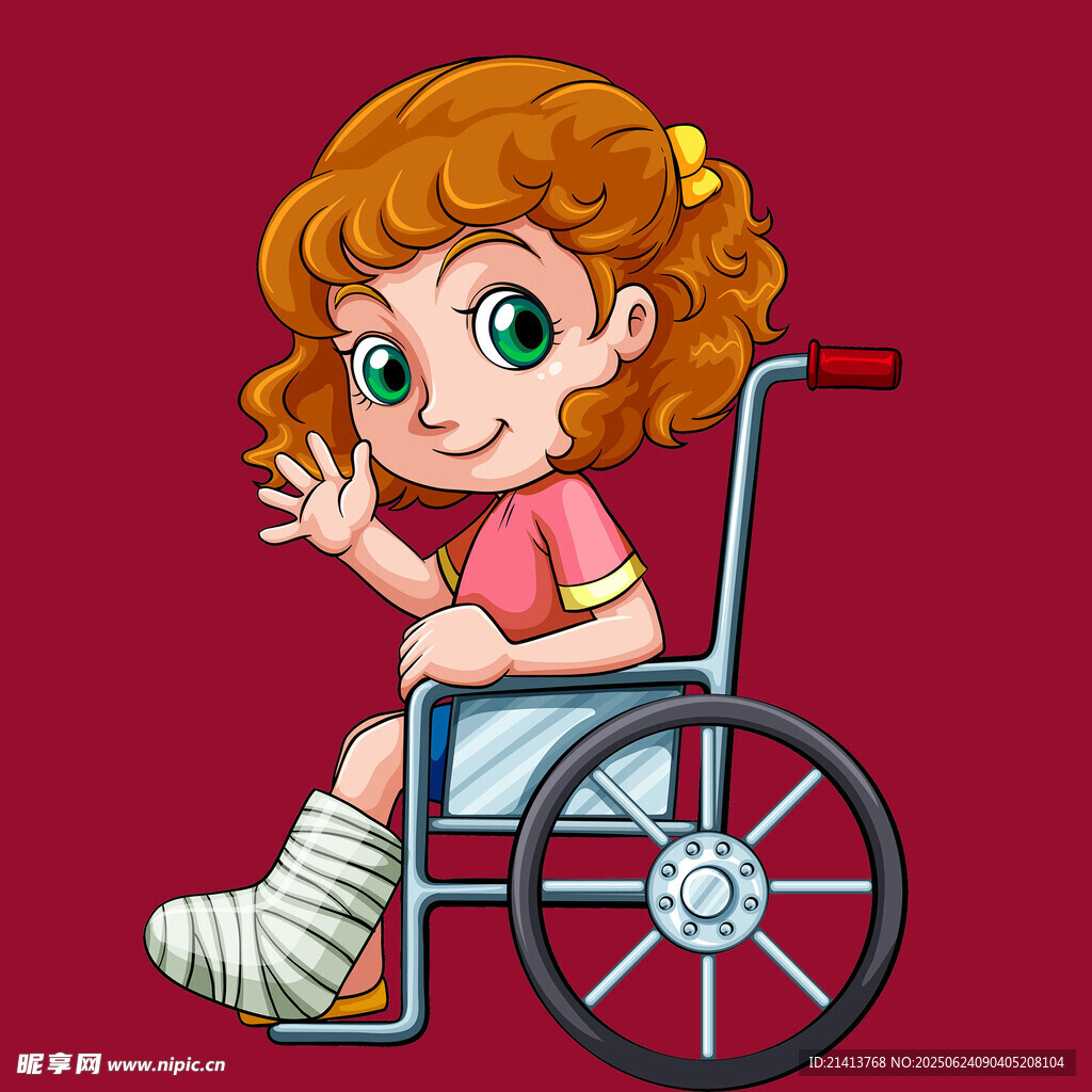 坐轮椅的红发女孩打招呼