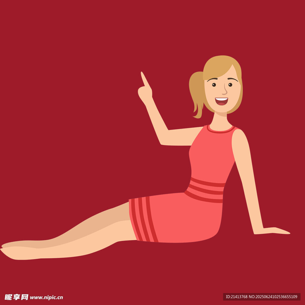 红衣女子惬意坐姿