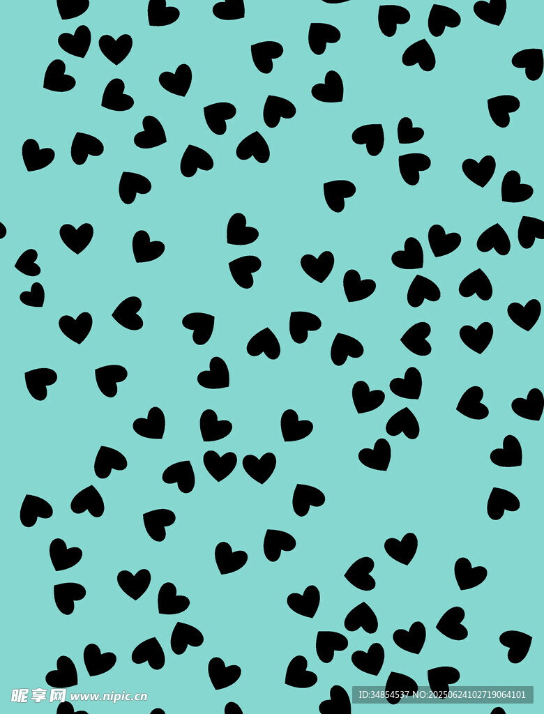蓝底黑色心形图案背景