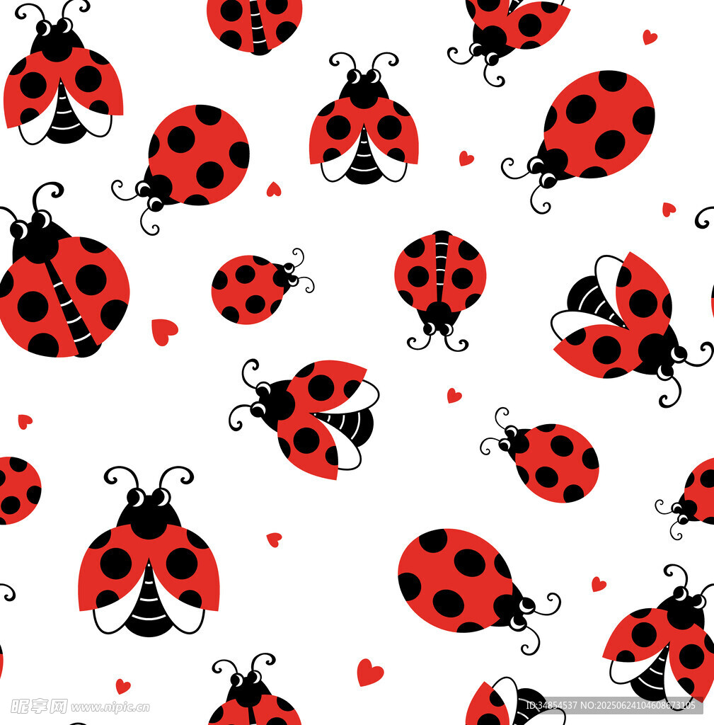 瓢虫爱心图案无缝背景图