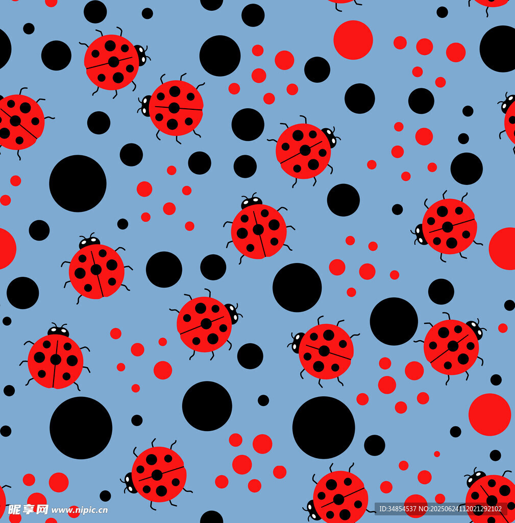 蓝色底瓢虫圆点图案