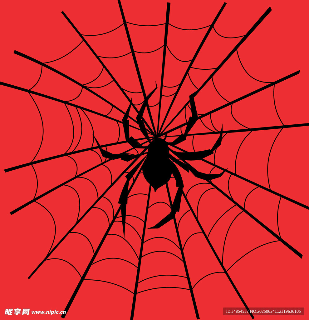 红色背景上的蜘蛛与蛛网