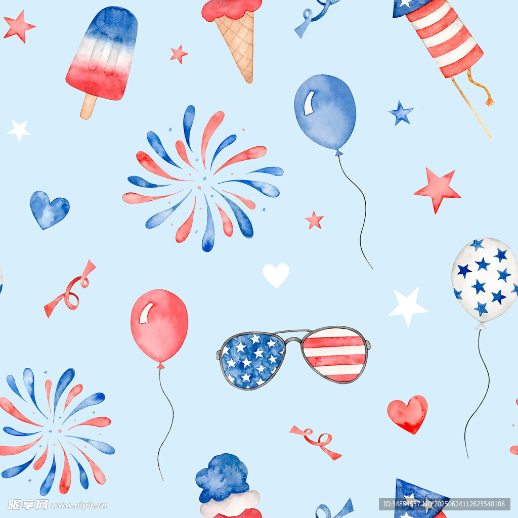 夏日美国风节日元素插画