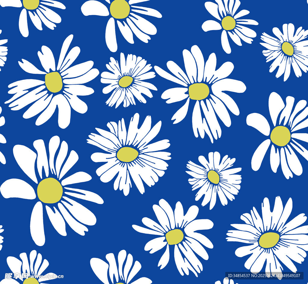 蓝色背景上的雏菊图案
