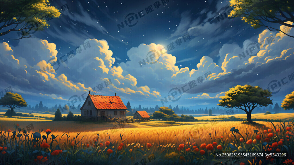 一个明亮、开阔、充满童趣的田野