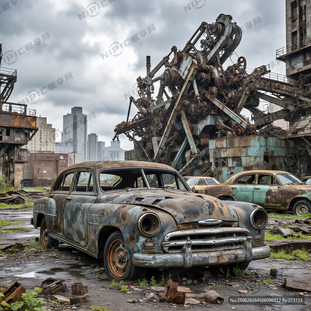 城市废墟 破旧汽车 赛博朋克