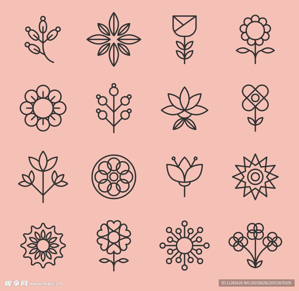 简约手绘花卉图案集合