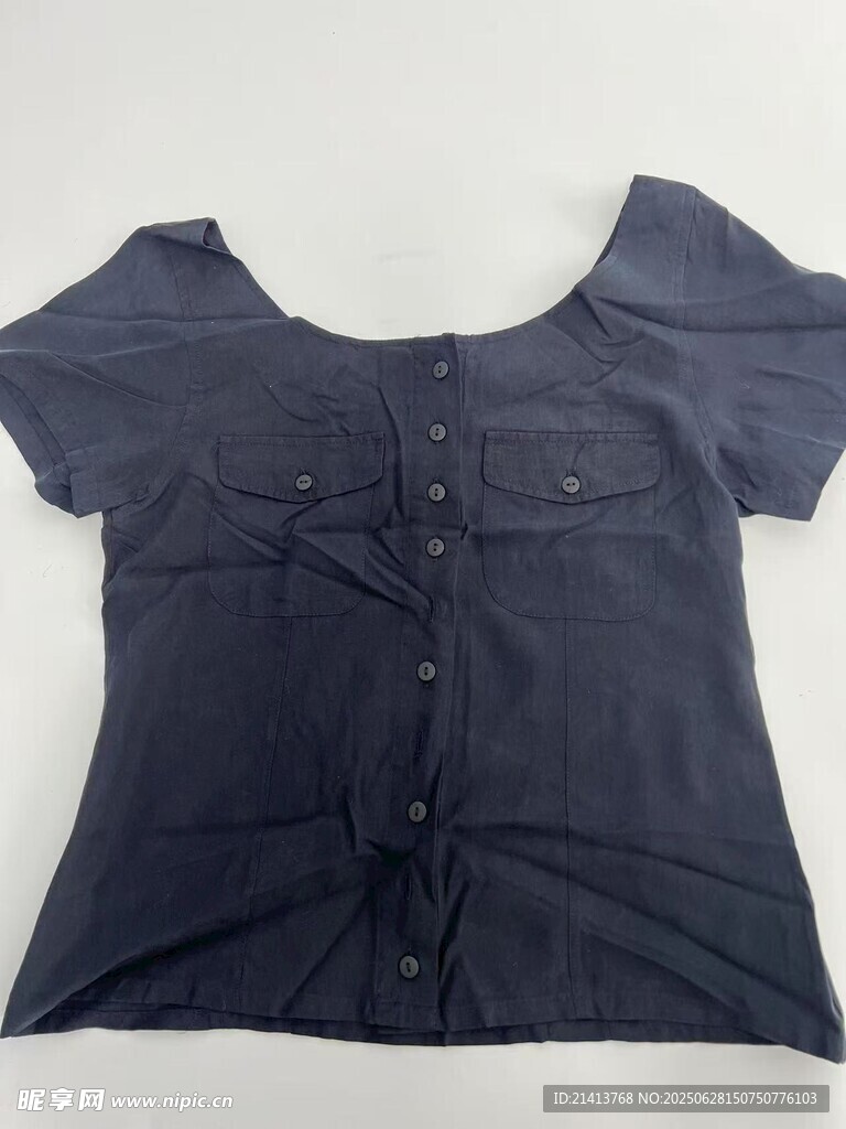 深蓝色露肩纽扣短上衣