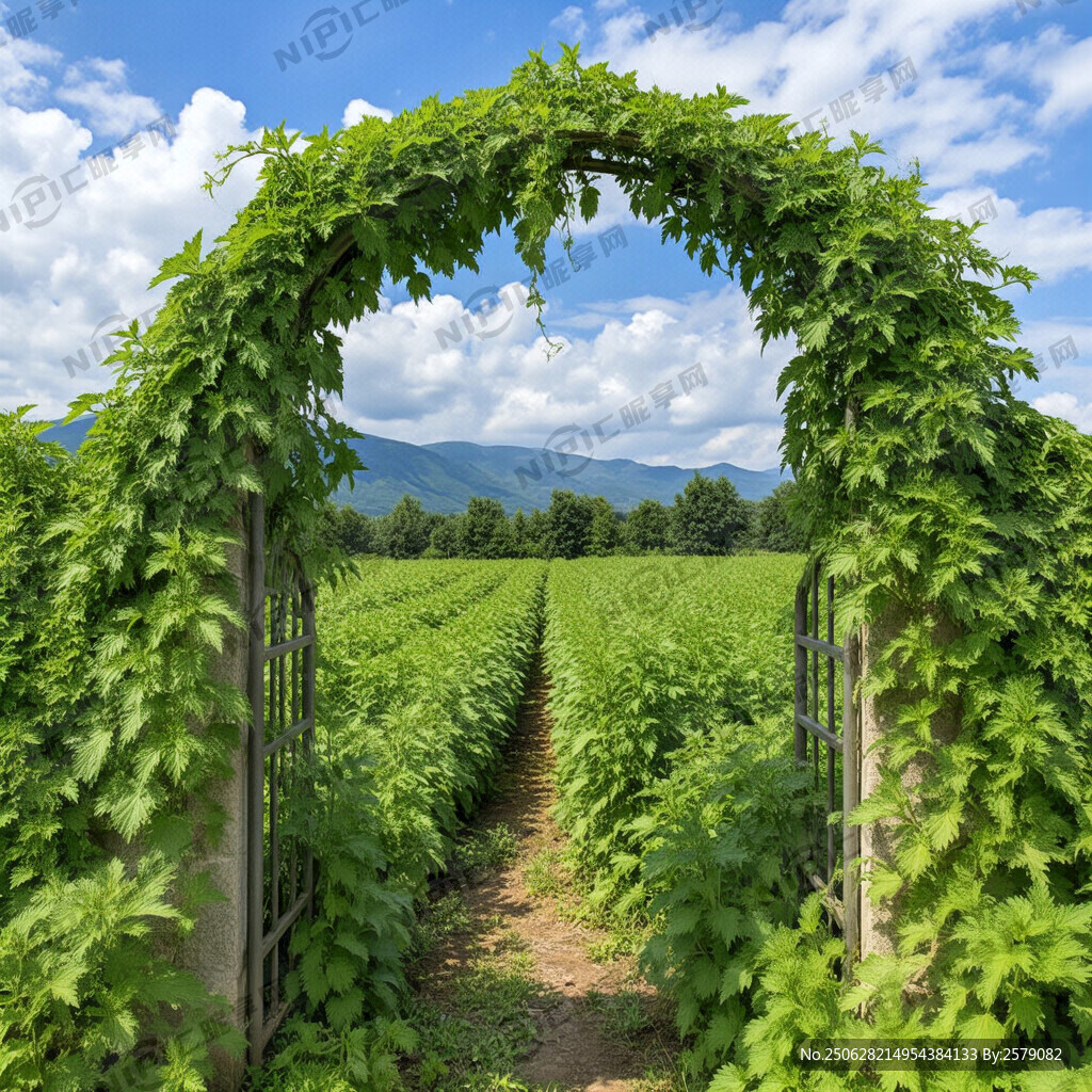 艾草园大门 拱形大门 艾草盘绕