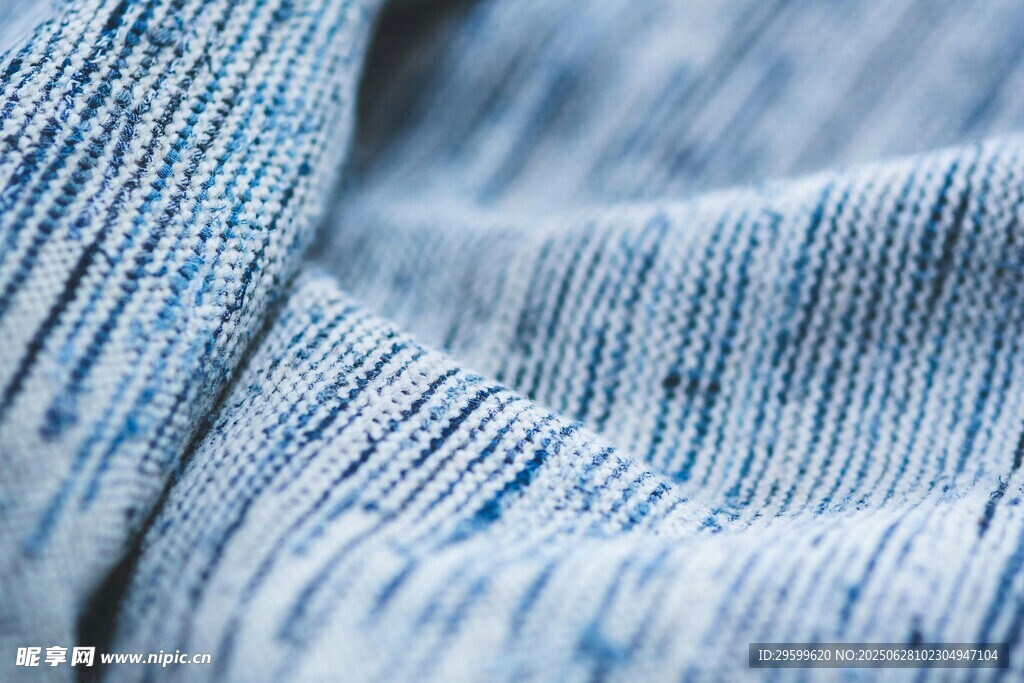 蓝色针织布料纹理特写
