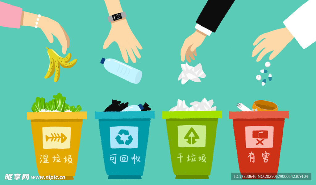 多人参与垃圾分类场景