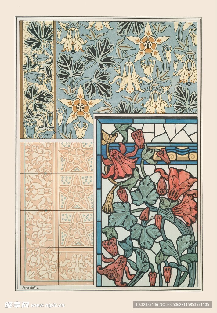 复古花卉图案装饰画素材