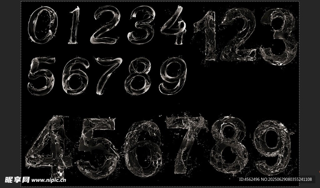 水花质感数字字体展示