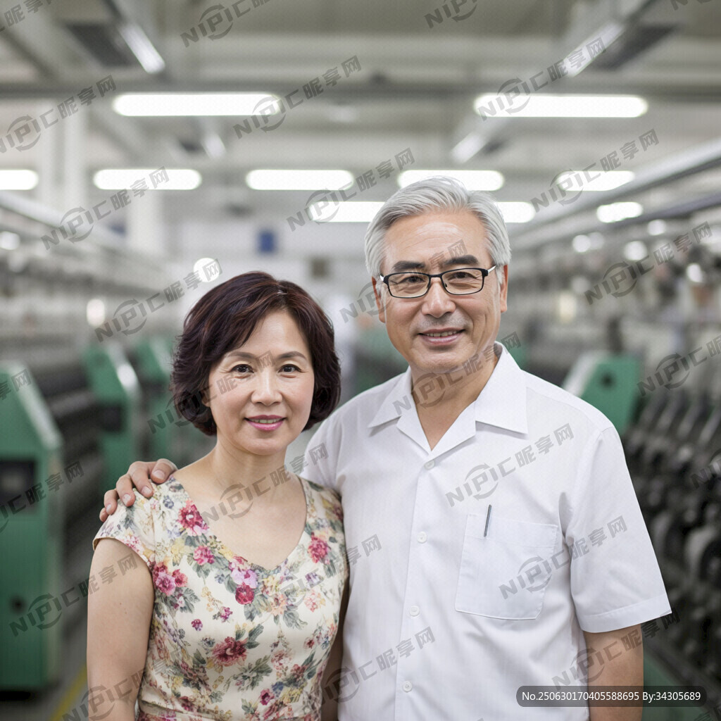 请描绘出背景是纺织厂 东方人