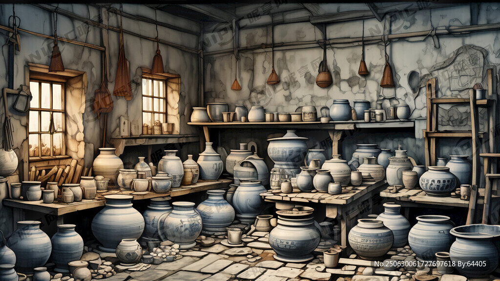 古代烧制瓷器的作坊 火炉 陶器