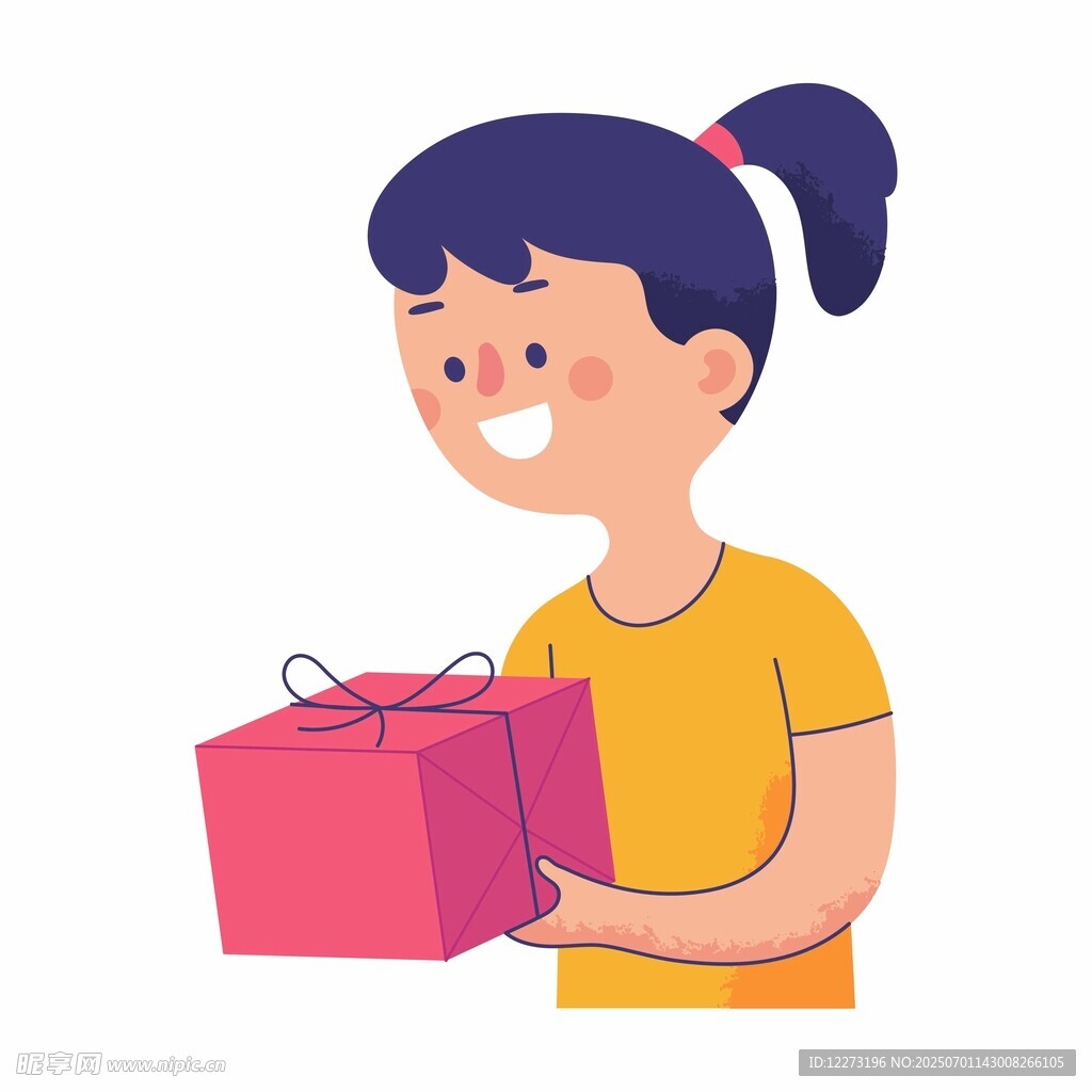 女孩手持粉色礼物盒