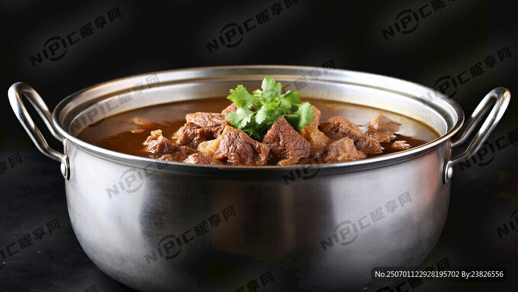 黑色背景 牛肉汤大锅