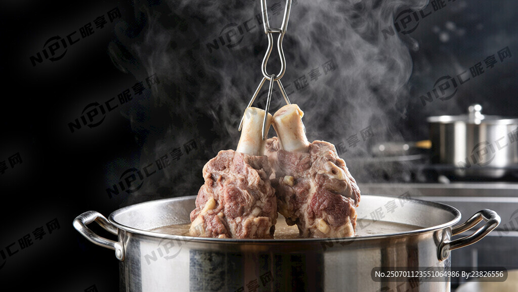 黑色的背景 沸腾的大汤桶内