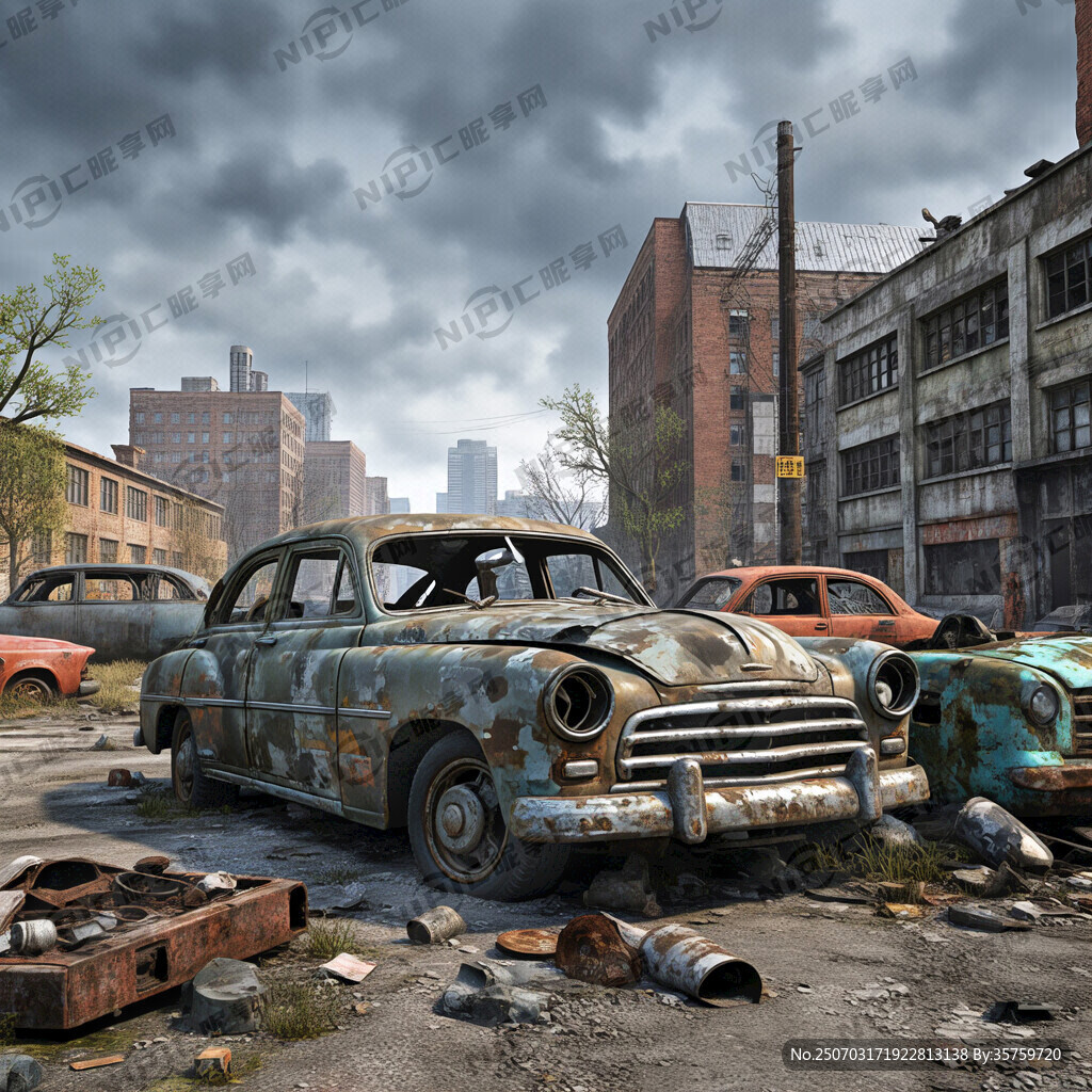 城市废墟 破旧汽车 赛博朋克