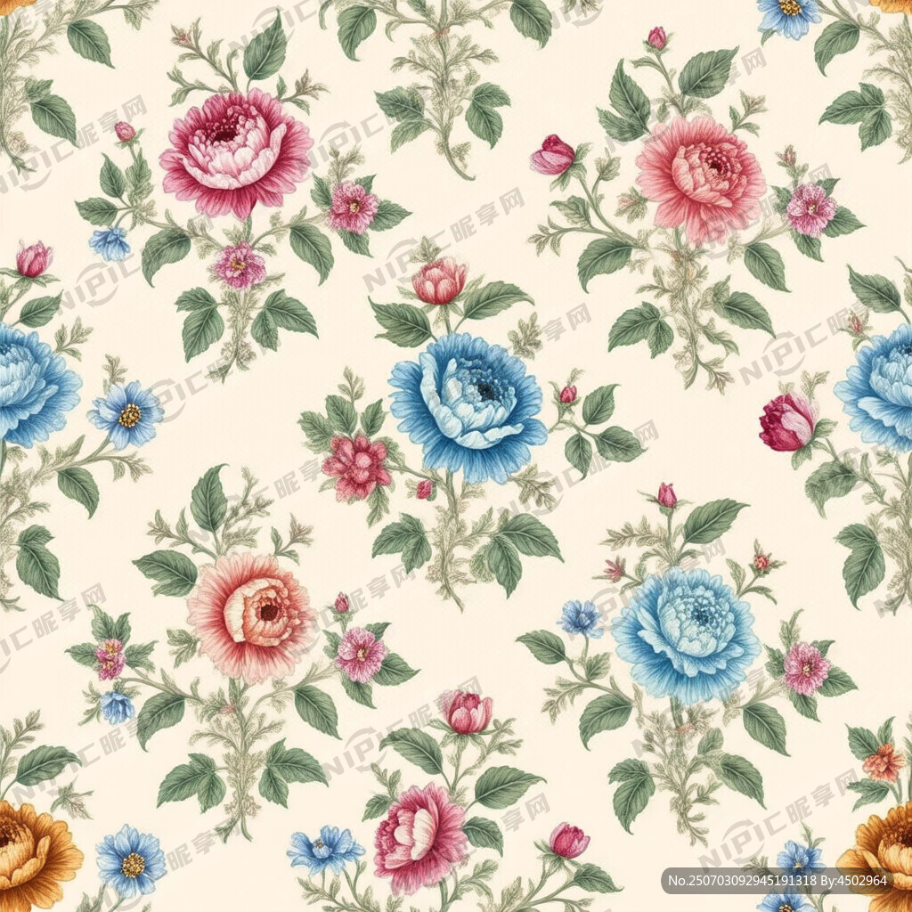 法式花卉四方连续图图片